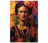 MuchoWow© Deco Jardin Exterieur 80x120 cm Décorative Poster Affiche Murale Decoration Balcon Décoration Extérieure Terrasse Déco Appartement Femme - Fleurs - Perroquet - Pittoresque