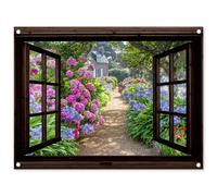 MuchoWow© Deco Jardin Exterieur 80x60 cm Décorative Poster Affiche Murale Decoration Balcon Décoration Extérieure Terrasse Déco Appartement Hortensia - Transparent - Fleurs - Violet - Nature