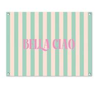 MuchoWow© Deco Jardin Exterieur 80x60 cm Décorative Poster Affiche Murale Decoration Balcon Décoration Extérieure Terrasse Déco Appartement Rose - Vert - Rayures - Bella Ciao
