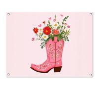 MuchoWow© Deco Jardin Exterieur 80x60 cm Décorative Poster Affiche Murale Decoration Balcon Décoration Extérieure Terrasse Déco Appartement Bottes De Cow-Boy - Rose - Bouquet - Fleurs