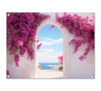 MuchoWow© Deco Jardin Exterieur 80x60 cm Décorative Poster Affiche Murale Decoration Balcon Décoration Extérieure Terrasse Déco Appartement Mer - Rose - Fleurs - Portail
