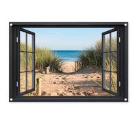 MuchoWow© Deco Jardin Exterieur 90x60 cm Décorative Poster Affiche Murale Decoration Balcon Décoration Extérieure Terrasse Déco Appartement Aperçu - Mer - Eau - Herbe De Plage - Dunes