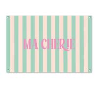MuchoWow© Deco Jardin Exterieur 90x60 cm Décorative Poster Affiche Murale Decoration Balcon Décoration Extérieure Terrasse Déco Appartement Rose - Vert - Rayures - Ma chérie
