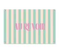 MuchoWow© Deco Jardin Exterieur 90x60 cm Décorative Poster Affiche Murale Decoration Balcon Décoration Extérieure Terrasse Déco Appartement Rose - Vert - Rayures - Au Revoir