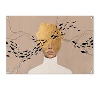 MuchoWow© Deco Jardin Exterieur 90x60 cm Décorative Poster Affiche Murale Decoration Balcon Décoration Extérieure Terrasse Déco Appartement Moderne - Femme - Or