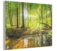 MuchoWow© Décoration en Feutre Design Mural Déco Salon Chambre Élément | 100x70 cm - Intérieur Moderne Maison Forêt - Paysage - Eau - Arbres - Soleil - Vert - Nature