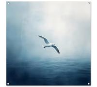 MuchoWow© Décoration Jardin 100x100 cm Bâche Décorative Posters Décoratifs Decoration Balcon Affiche Extérieur Déco Appartement Deco Exterieur Mouette - Blanche - Mer - Brumeuse