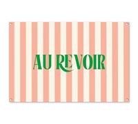 MuchoWow© Décoration Jardin 120x80 cm Bâche Décorative Posters Décoratifs Decoration Balcon Affiche Extérieur Déco Appartement Deco Exterieur Rose pâle - Vert - Rayures - Au Revoir