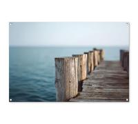 MuchoWow© Décoration Jardin 120x80 cm Bâche Décorative Posters Décoratifs Decoration Balcon Affiche Extérieur Déco Appartement Deco Exterieur Echafaudage en Bois - Ciel Bleu Vif