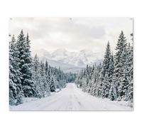 MuchoWow© Décoration Jardin 160x120 cm Bâche Décorative Posters Décoratifs Decoration Balcon Affiche Extérieur Déco Appartement Deco Exterieur Route - Neige - Forêt de conifères - Hiver