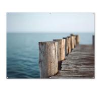 MuchoWow© Décoration Jardin 160x120 cm Bâche Décorative Posters Décoratifs Decoration Balcon Affiche Extérieur Déco Appartement Deco Exterieur Echafaudage en Bois - Ciel Bleu Vif