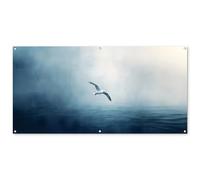 MuchoWow© Décoration Jardin 160x80 cm Bâche Décorative Posters Décoratifs Decoration Balcon Affiche Extérieur Déco Appartement Deco Exterieur Mouette - Blanche - Mer - Brumeuse