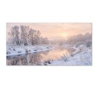 MuchoWow© Décoration Jardin 200x100 cm Bâche Décorative Posters Décoratifs Decoration Balcon Affiche Extérieur Déco Appartement Deco Exterieur Rivière - Hiver - Paysage - Neige - Lever de Soleil