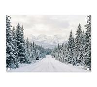 MuchoWow© Décoration Jardin 60x40 cm Bâche Décorative Posters Décoratifs Decoration Balcon Affiche Extérieur Déco Appartement Deco Exterieur Route - Neige - Forêt de conifères - Hiver