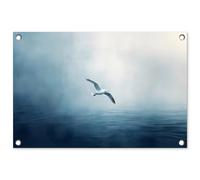 MuchoWow© Décoration Jardin 60x40 cm Bâche Décorative Posters Décoratifs Decoration Balcon Affiche Extérieur Déco Appartement Deco Exterieur Mouette - Blanche - Mer - Brumeuse