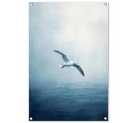 MuchoWow© Décoration Jardin 60x90 cm Bâche Décorative Posters Décoratifs Decoration Balcon Affiche Extérieur Déco Appartement Deco Exterieur Mouette - Blanche - Mer - Brumeuse