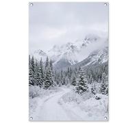 MuchoWow© Décoration Jardin 60x90 cm Bâche Décorative Posters Décoratifs Decoration Balcon Affiche Extérieur Déco Appartement Deco Exterieur Route - Montagnes - Neige - Forêt de conifères