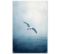 MuchoWow© Décoration Jardin 80x120 cm Bâche Décorative Posters Décoratifs Decoration Balcon Affiche Extérieur Déco Appartement Deco Exterieur Mouette - Blanche - Mer - Brumeuse