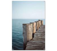 MuchoWow© Décoration Jardin 80x120 cm Bâche Décorative Posters Décoratifs Decoration Balcon Affiche Extérieur Déco Appartement Deco Exterieur Echafaudage en Bois - Ciel Bleu Vif