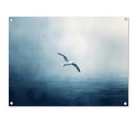 MuchoWow© Décoration Jardin 80x60 cm Bâche Décorative Posters Décoratifs Decoration Balcon Affiche Extérieur Déco Appartement Deco Exterieur Mouette - Blanche - Mer - Brumeuse