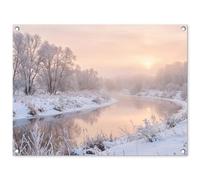 MuchoWow© Décoration Jardin 80x60 cm Bâche Décorative Posters Décoratifs Decoration Balcon Affiche Extérieur Déco Appartement Deco Exterieur Rivière - Hiver - Paysage - Neige - Lever de Soleil