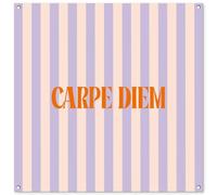 MuchoWow© Decoration Jardin Exterieur 100x100 cm Deco Balcon Décoration Bâche Décorative Affiche Murale Extérieur Terrasse Mur Déco Appartement Lilas - Orange - Rayures - Carpe Diem