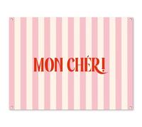 MuchoWow© Decoration Jardin Exterieur 120x90 cm Deco Balcon Décoration Bâche Décorative Affiche Murale Extérieur Terrasse Mur Déco Appartement Rose pâle - Rouge - Rayures - Mon Chéri