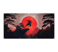 MuchoWow© Decoration Jardin Exterieur 200x100 cm Deco Balcon Décoration Bâche Décorative Affiche Murale Extérieur Terrasse Mur Déco Appartement Soleil - Guerrier - Arbres - Montagnes