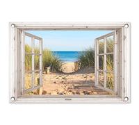 MuchoWow© Decoration Jardin Exterieur 60x40 cm Deco Balcon Décoration Bâche Décorative Affiche Murale Extérieur Terrasse Mur Déco Appartement Aperçu - Plage - Mer - Dunes - Eau - Herbes Hautes