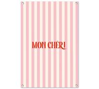 MuchoWow© Decoration Jardin Exterieur 60x90 cm Deco Balcon Décoration Bâche Décorative Affiche Murale Extérieur Terrasse Mur Déco Appartement Rose pâle - Rouge - Rayures - Mon Chéri