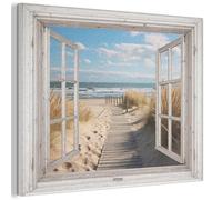 MuchoWow© Décoration Murale en Feutre 70x50 cm Art Muraux Décoratif Feutrée Chambre Moderne Fenêtre - Océan - Côte - Nature - Vue - Plage - Mer Des Wadden