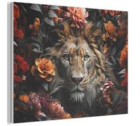 MuchoWow© Décoration Murale en Feutre 70x50 cm Art Muraux Décoratif Feutrée Chambre Moderne Lion - Animal - Nature - Fleurs - Botanique