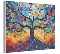 MuchoWow© Décoration Murale en Feutre Art Muraux Décoratif Feutrée Chambre | 100x70 cm - Moderne Arbre - Coloré - Fleurs - Abstrait