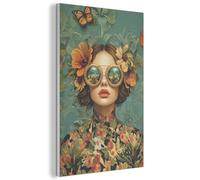 MuchoWow© Décoration Murale en Feutre Design 40x60 cm Panneau Mural Déco Salon Élément Moderne Femme - Fleurs - Papillons - Nature - Vintage