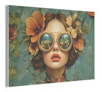 MuchoWow© Décoration Murale en Feutre Design 60x40 cm Panneau Mural Déco Salon Élément Moderne Femme - Fleurs - Papillons - Nature - Vintage