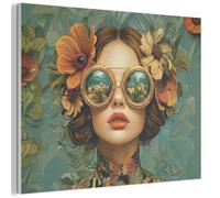 MuchoWow© Décoration Murale en Feutre Design 80x60 cm Panneau Mural Déco Salon Élément Moderne Femme - Fleurs - Papillons - Nature - Vintage
