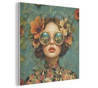 MuchoWow© Décoration Murale en Feutre Design Panneau Mural Déco Salon | 60x60 cm - Élément Moderne Femme - Fleurs - Papillons - Nature - Vintage