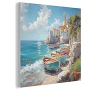 MuchoWow© Décoration Murale Feutrée Panneaux Décoratifs Muraux Déco Chambre | 50x50 cm - Élément Mural Salon Bateaux - Rochers - Mer - Soleil