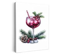 MuchoWow© Impression sur Toile Cadeau Noel Peinture 30x40 cm Tableau Mural Decoration Salon Reproductions de Tableaux Murale Moderne Hiver - Cocktail - Décoration - Boisson - Noël