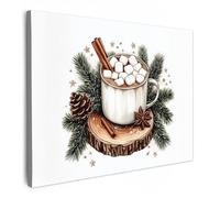 MuchoWow© Impression sur Toile Cadeau Noel Peinture 40x30 cm Tableau Mural Decoration Salon Reproductions de Tableaux Murale Moderne Hiver - Bois - Lait chocolaté - Boisson - Noël