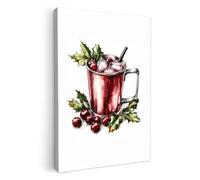MuchoWow© Impression sur Toile Cadeau Noel Peinture 40x60 cm Tableau Mural Decoration Salon Reproductions de Tableaux Murale Moderne Boisson - Hiver - Cocktail - Rouge
