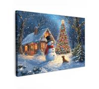 MuchoWow© Impression sur Toile Cadeau Noel Peinture 90x60 cm Tableau Mural Decoration Salon Reproductions de Tableaux Murale Moderne Miracle de Noël - Soirée d'hiver - Colorée