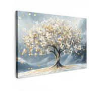 MuchoWow© Impression sur Toile Cadeau Noel Photo Peinture 30x20 cm Tableau Decoration Murale Chambre Salon Maison Deco Cuisine Arbre - Hiver - Arbre de vie - Moderne - Or