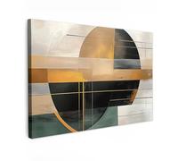 MuchoWow© Impression sur Toile Decoration Murale Peinture 120x80 cm Tableaux Art Décoratif Muraux Décoration Chambre Abstrait - Or - Bronze - Vert - Formes - Moderne