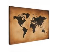 MuchoWow© Impression sur Toile Decoration Murale Peinture 120x80 cm Tableaux Art Décoratif Muraux Décoration Chambre Carte du Monde - Marron - Carte