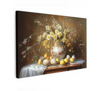 MuchoWow© Impression sur Toile Decoration Murale Peinture 120x80 cm Tableaux Decoratifs Muraux Déco Chambre Tableau Salon Œufs de Pâques - Nature morte - Vase