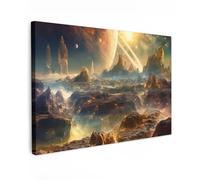 MuchoWow© Impression sur Toile Decoration Murale Peinture 120x80 cm Tableaux Decoratifs Muraux Déco Chambre Tableau Salon Chaîne Montagneuse - Planète - Espace - Étoiles