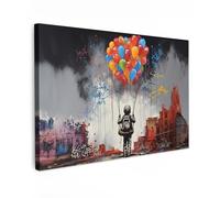 MuchoWow© Impression sur Toile Decoration Murale Peinture 120x80 cm Tableaux Decoratifs Muraux Déco Chambre Tableau Salon Garçon - Ballons - Bâtiments - Art - Banksy