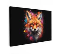 MuchoWow© Impression sur Toile Decoration Murale Peinture 120x80 cm Tableaux Decoratifs Muraux Déco Chambre Tableau Salon Graffiti - Renard - Noir - Pop art - Banksy
