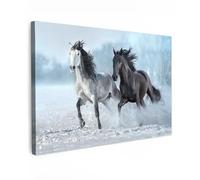 MuchoWow© Impression sur Toile Decoration Murale Peinture 120x80 cm Tableaux Decoratifs Muraux Déco Chambre Tableau Salon Chevaux - Hiver - Animaux - Nature - Neige